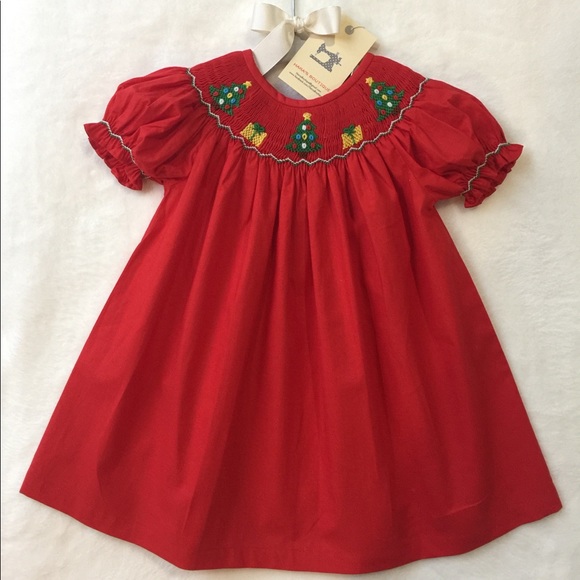 SOLD! Red Christmas smocked dress - Picture 1 of 3